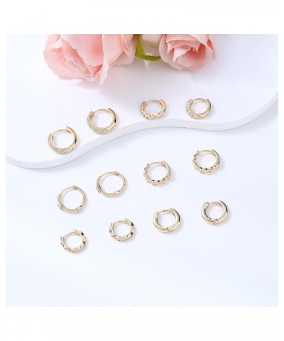 Small Gold Hoop Earrings Set for Women, 6 Pairs 14K Gold Plated Hypoallergenic Lightweight Huggie Hoops Earrings, Gold Cartil...