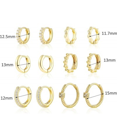 Small Gold Hoop Earrings Set for Women, 6 Pairs 14K Gold Plated Hypoallergenic Lightweight Huggie Hoops Earrings, Gold Cartil...