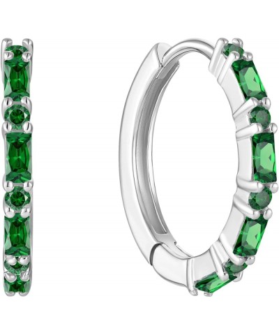 Hoop Earrings 925 Sterling Silver Huggie Hoop Earrings Birthstone Earrings for Women Hypoallergenic 05-emerald-May $27.50 Ear...