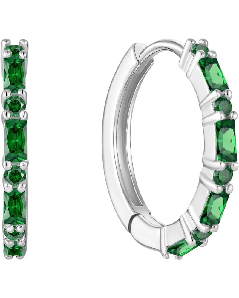 Hoop Earrings 925 Sterling Silver Huggie Hoop Earrings Birthstone Earrings for Women Hypoallergenic 05-emerald-May $27.50 Ear...