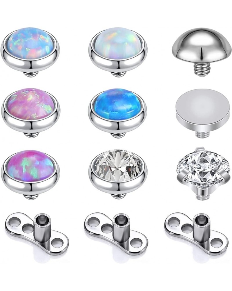 9PCS Opal 16G Dermal Anchor Tops 3mm 4mm, 14G Surgical Steel Internally Threaded Base Microdermal Piercing Jewelry for Women ...