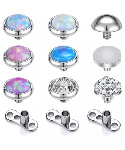 9PCS Opal 16G Dermal Anchor Tops 3mm 4mm, 14G Surgical Steel Internally Threaded Base Microdermal Piercing Jewelry for Women ...