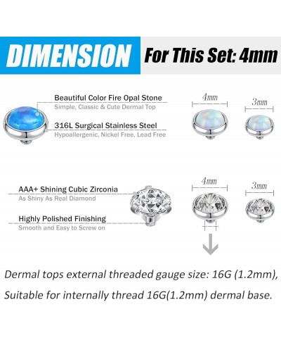 9PCS Opal 16G Dermal Anchor Tops 3mm 4mm, 14G Surgical Steel Internally Threaded Base Microdermal Piercing Jewelry for Women ...