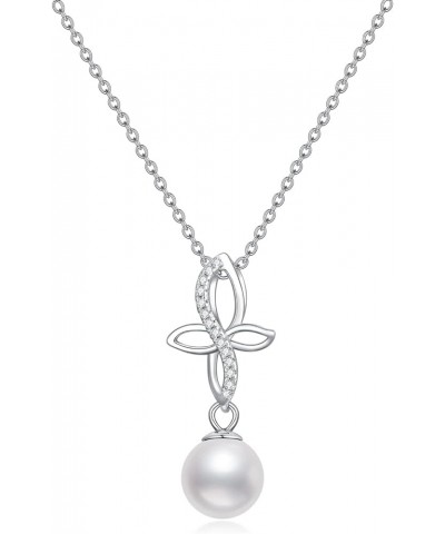 1/10cttw Real Diamonds and 9mm Natural White Pearl Necklace in Sterling Silver for Women (I2-I3 Clarity) B:8MM $47.04 Necklaces