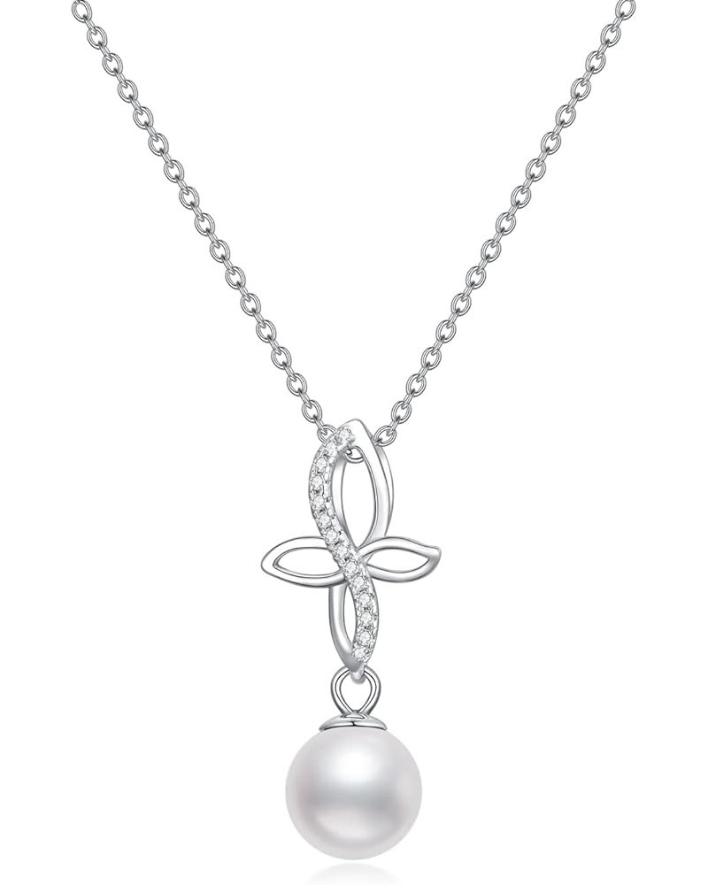 1/10cttw Real Diamonds and 9mm Natural White Pearl Necklace in Sterling Silver for Women (I2-I3 Clarity) B:8MM $47.04 Necklaces