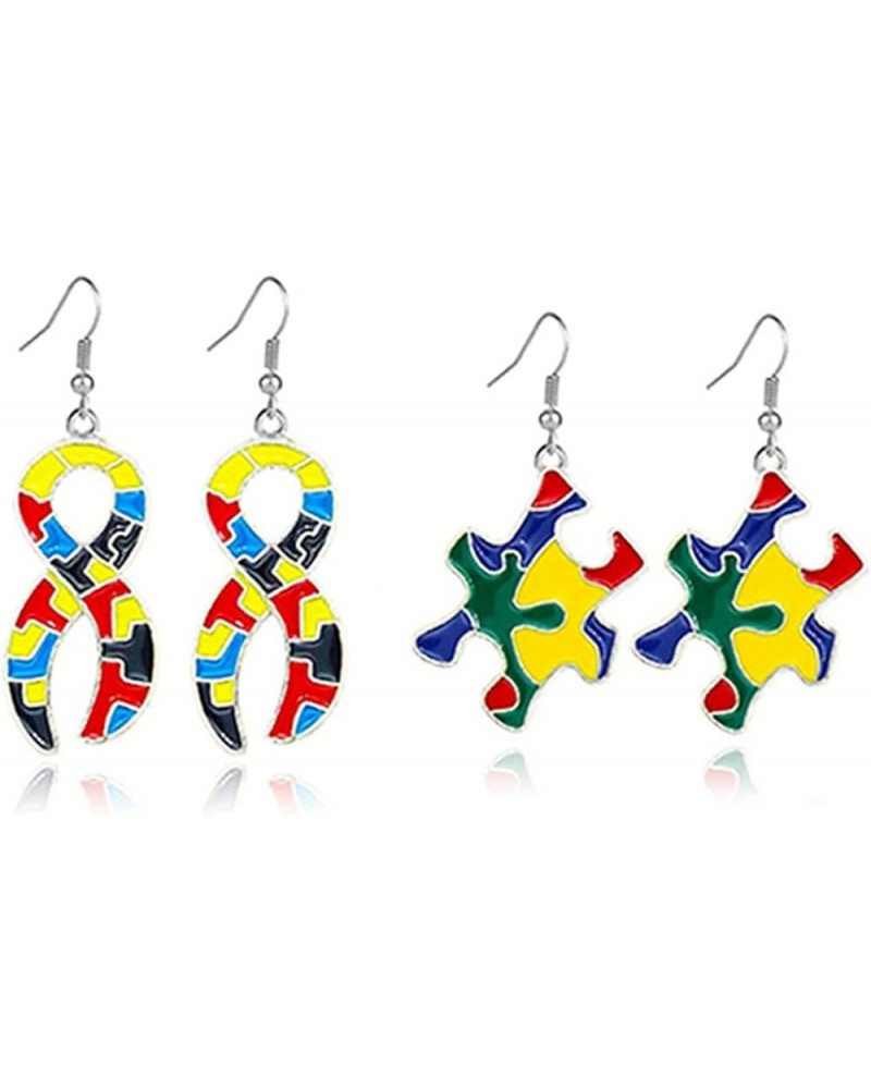 2 Pairs Autism Awareness Earring Set for Women Girl EnamelColored Puzzle Piece Cross Heart Earring Autism Awareness Earring A...