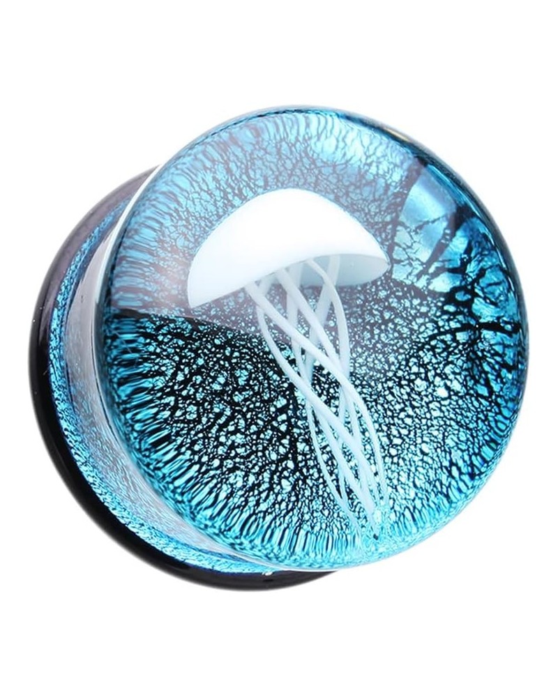 Blue Oceanic Jellyfish Glass Double Flared Plug 5/8" (16mm) $11.95 Body Jewelry