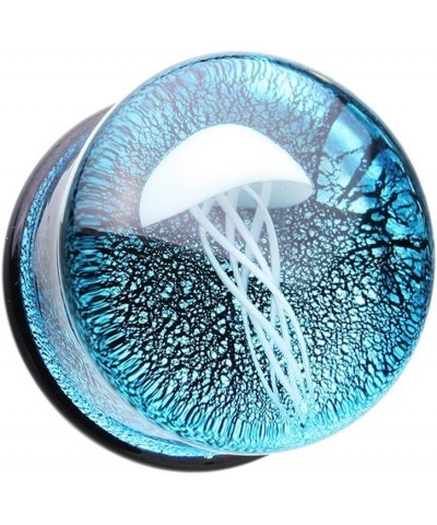 Blue Oceanic Jellyfish Glass Double Flared Plug 5/8" (16mm) $11.95 Body Jewelry