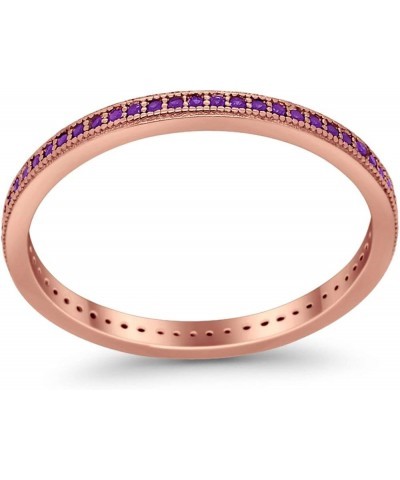 2mm Full Eternity Stackable Band Ring 925 Sterling Silver Choose Color Rose Tone, Simulated Amethyst CZ $11.00 Rings