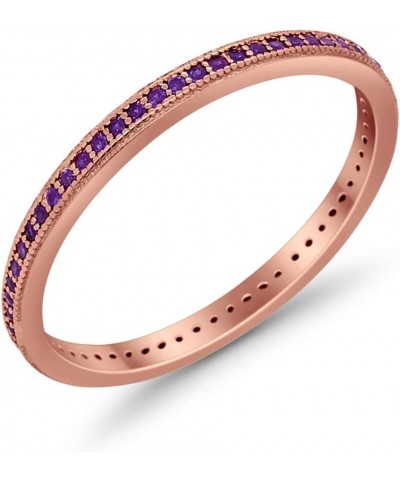 2mm Full Eternity Stackable Band Ring 925 Sterling Silver Choose Color Rose Tone, Simulated Amethyst CZ $11.00 Rings