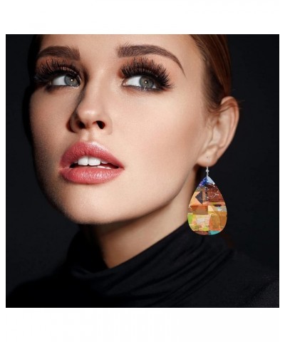 Traditional Florals Fashion Faux Leather Earrings Colorful Blossom Leaves Autumn Season Wedding Teardrop Earrings Jewelry For...