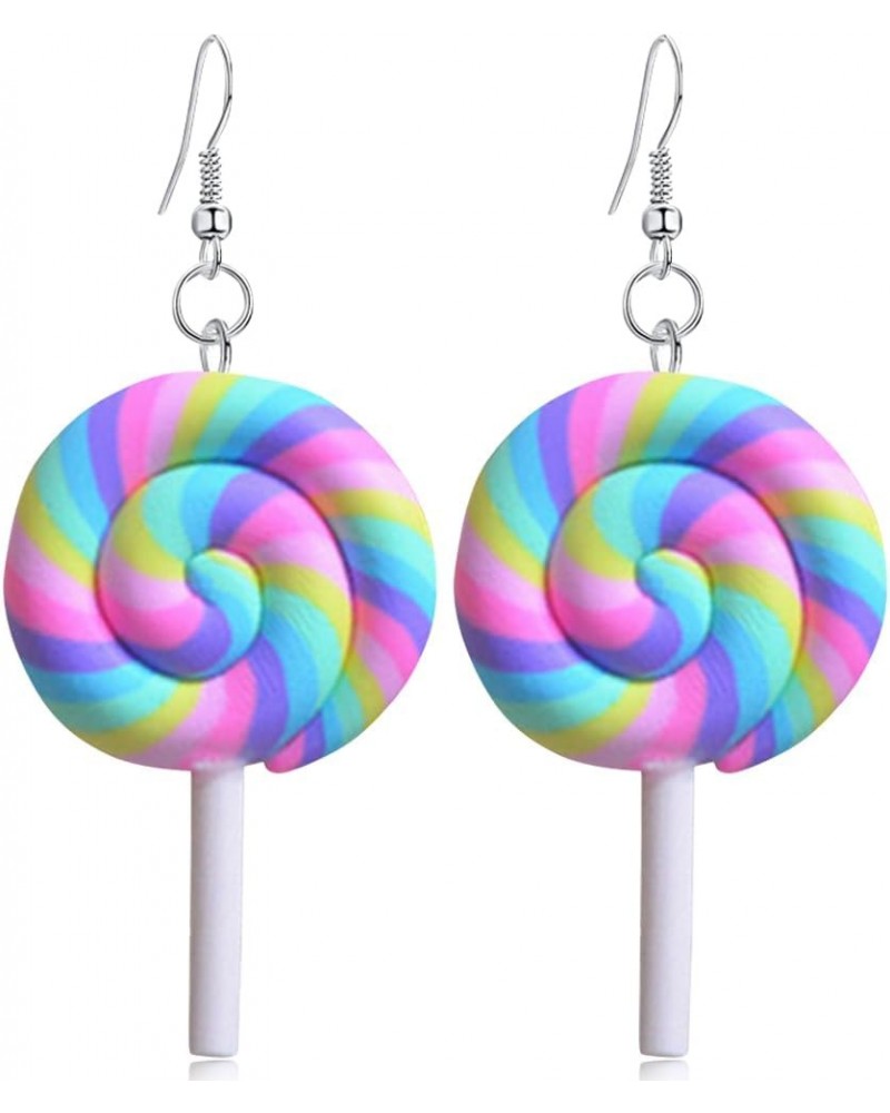 Creative Unique Simulation Food Colorful Rainbow Lollipop Dangle Drop Earrings Handmade Kawaii Candy Ice Cream Hook Earrings ...