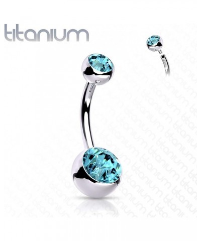 14G Solid G23 Implant Grade Titanium INTERNALLY THREADED Double Jeweled Naval Belly Ring AQUA - 7/16" (11mm) | 5 & 8mm Balls ...