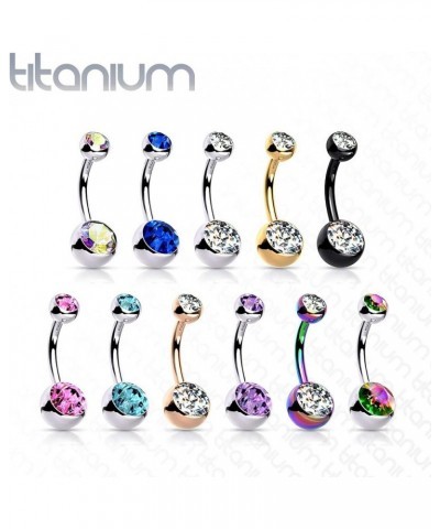 14G Solid G23 Implant Grade Titanium INTERNALLY THREADED Double Jeweled Naval Belly Ring AQUA - 7/16" (11mm) | 5 & 8mm Balls ...