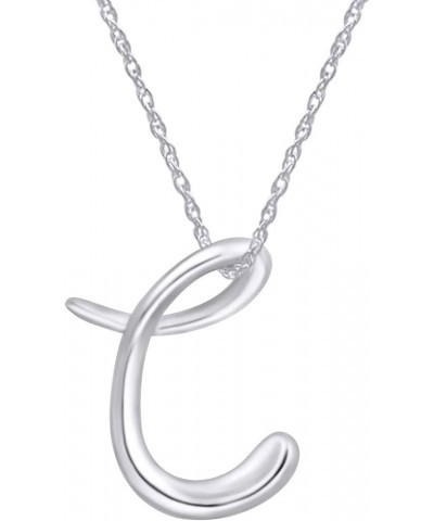 14k Gold Over Sterling Silver Alphabet Letter Script Initial Pendant Necklace with 18" Chain Jewelry for Women White Gold Ove...