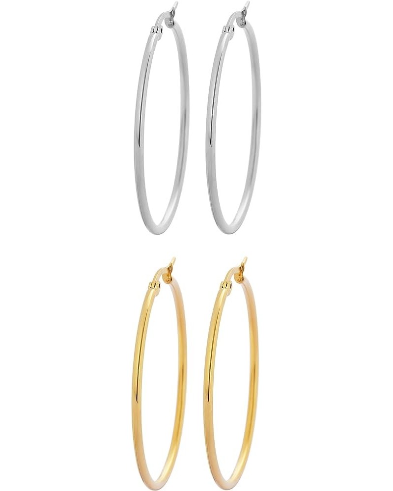 Rounded Hoops Earrings (20mm-60mm Diameter) 2 Pairs Gold and Silver 40mm $9.46 Earrings