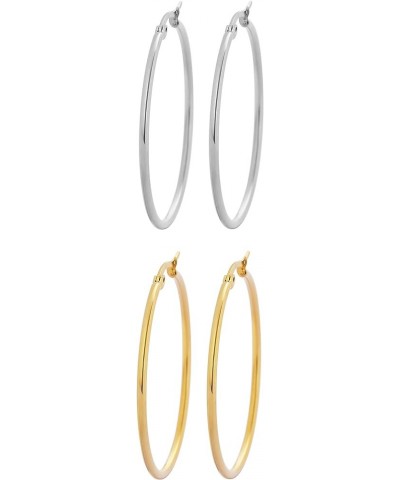 Rounded Hoops Earrings (20mm-60mm Diameter) 2 Pairs Gold and Silver 40mm $9.46 Earrings