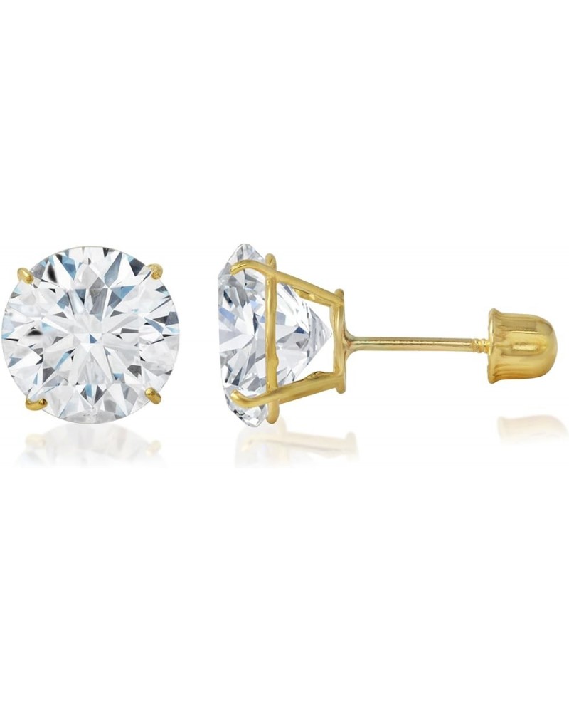 14K Yellow OR White Solid Gold Round Solitaire Cubic Zirconia CZ Stud Earrings Pair in Screw Back - Various Sizes Yellow Gold...