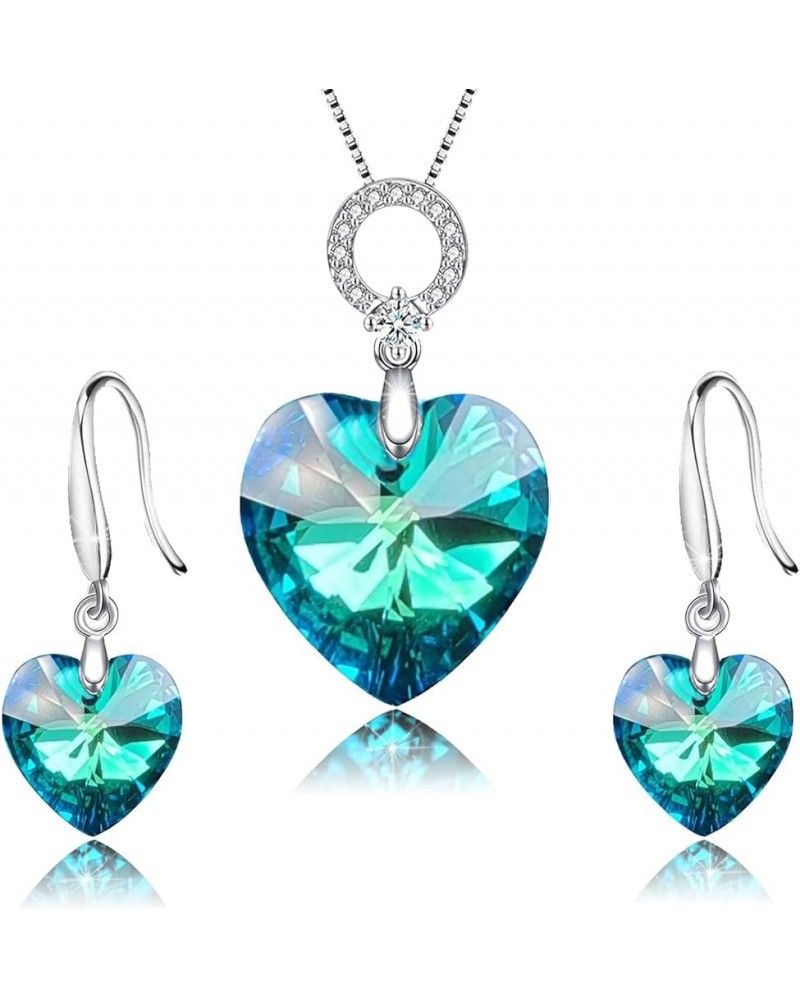 Turquoise Aquamarine Blue Austrian Crystal Heart Baroque Teardrop Jewelry Sets Pendant Necklace Earrings for Women 18K Gold P...