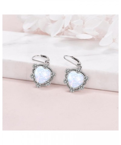 925 Sterling Silver Larimar Opal Moonstone Turquoise Leverback Earrings Dangle Drop Vintage Jewelry Christmas Gifts for Women...