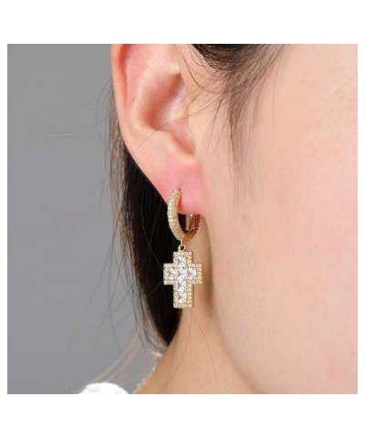 Cross Hoop Dangle Earrings 925 Sterling Silver 5A+ Cubic Zirconia 14K Gold Hypoallergenic Cross Hoop Cuff Huggie Drop Earring...