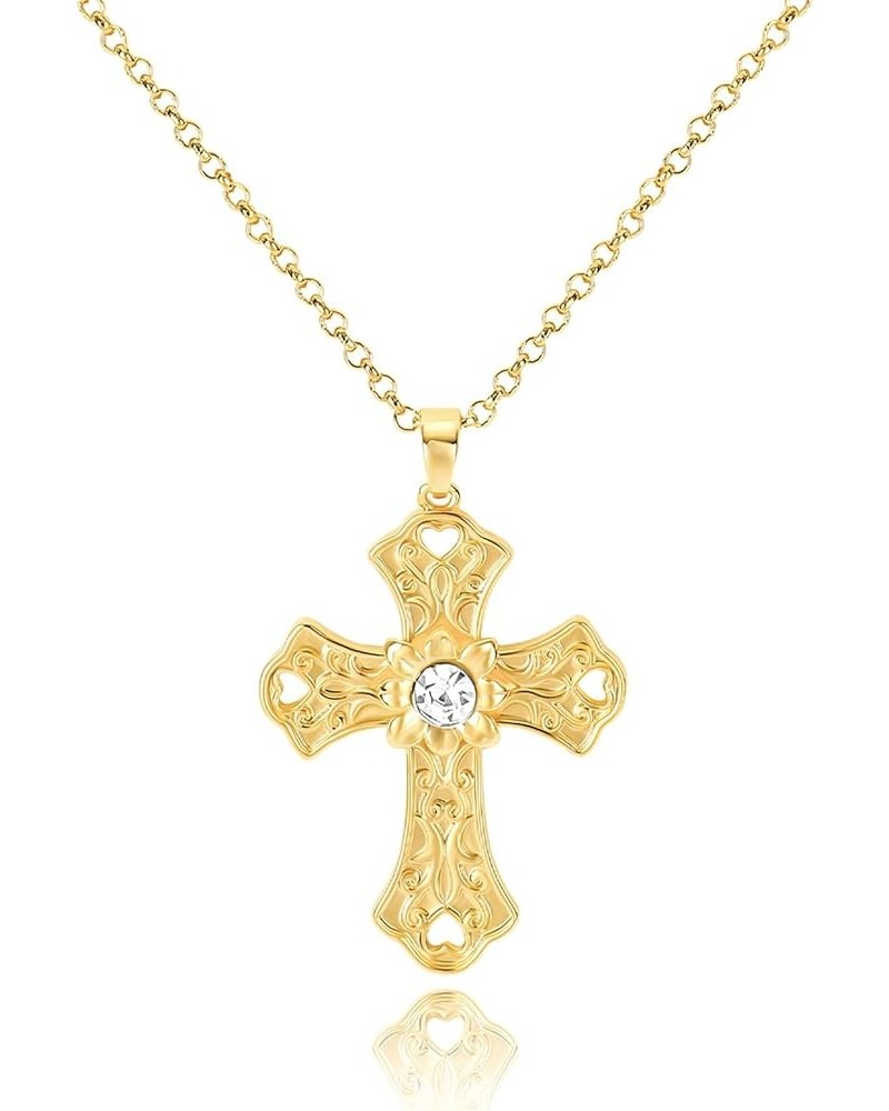 Cross Necklace for Women Girls, 14K Gold Plated Dainty Crucifix Necklace CZ Faith Gold Cross Pendant Necklaces, Diamond Cross...