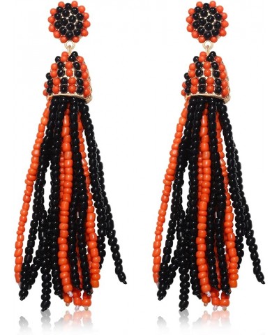 Women's Beaded tassel earrings Long Fringe Drop Earrings Dangle 6 Colors Orange Black $9.55 Earrings