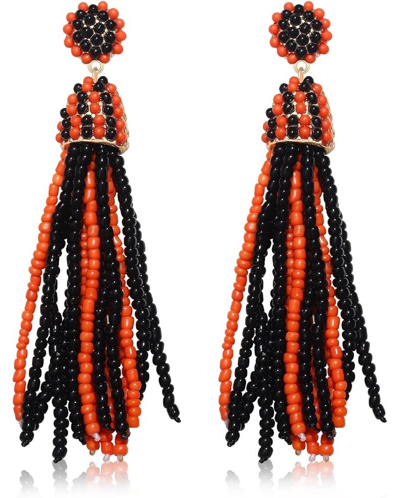 Women's Beaded tassel earrings Long Fringe Drop Earrings Dangle 6 Colors Orange Black $9.55 Earrings