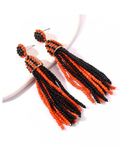 Women's Beaded tassel earrings Long Fringe Drop Earrings Dangle 6 Colors Orange Black $9.55 Earrings