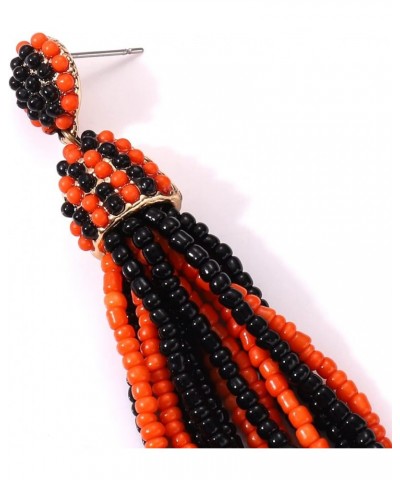 Women's Beaded tassel earrings Long Fringe Drop Earrings Dangle 6 Colors Orange Black $9.55 Earrings