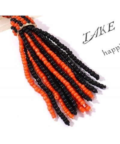 Women's Beaded tassel earrings Long Fringe Drop Earrings Dangle 6 Colors Orange Black $9.55 Earrings