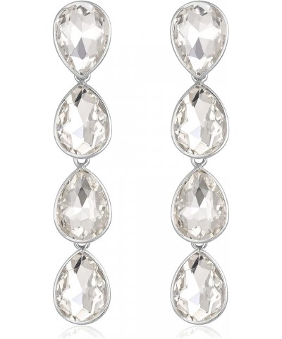 Wedding Austrian Crystal Teardrop Dangle Drop Earrings, Elegant Pear Shape Rhinestone Chandelier Earrings for Women A: Clear_...