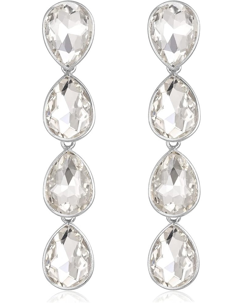 Wedding Austrian Crystal Teardrop Dangle Drop Earrings, Elegant Pear Shape Rhinestone Chandelier Earrings for Women A: Clear_...