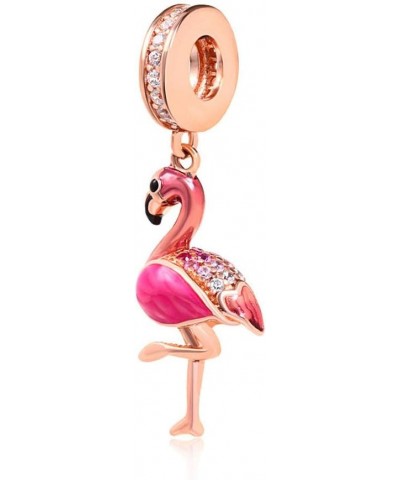 ARTCHARM Flamingo Dangle Animal Charm 925 Sterling Silver CZ Stone Beads Pendant Charm 3mm Snake Chain Bracelets Color_1 $8.9...