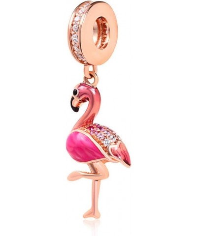 ARTCHARM Flamingo Dangle Animal Charm 925 Sterling Silver CZ Stone Beads Pendant Charm 3mm Snake Chain Bracelets Color_1 $8.9...