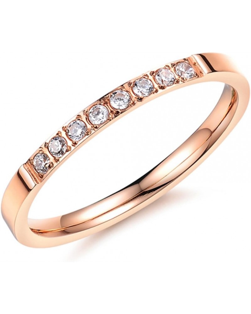 Women 2mm Luxury Titanium Stainless Steel Cubic Zirconia CZ Inlay Rose Gold Ring Wedding Engagement Band $9.27 Rings