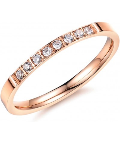 Women 2mm Luxury Titanium Stainless Steel Cubic Zirconia CZ Inlay Rose Gold Ring Wedding Engagement Band $9.27 Rings