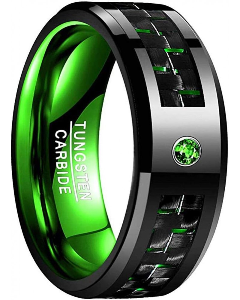 Black Green Tungsten Rings for Men Women Carbon Fiber Inlay 8mm Wedding Band Green CZ Inlay Comfort Fit Size 7-12 $14.39 Rings