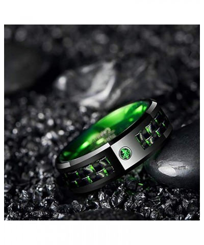 Black Green Tungsten Rings for Men Women Carbon Fiber Inlay 8mm Wedding Band Green CZ Inlay Comfort Fit Size 7-12 $14.39 Rings