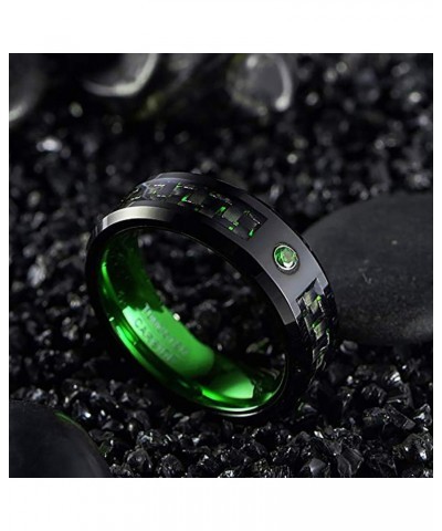 Black Green Tungsten Rings for Men Women Carbon Fiber Inlay 8mm Wedding Band Green CZ Inlay Comfort Fit Size 7-12 $14.39 Rings