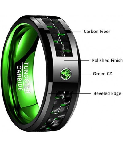 Black Green Tungsten Rings for Men Women Carbon Fiber Inlay 8mm Wedding Band Green CZ Inlay Comfort Fit Size 7-12 $14.39 Rings