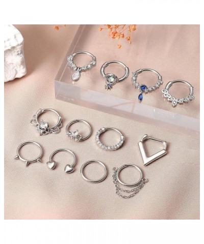 16G Septum Rings Surgical Steel Hinged Nose Rings Hoop CZ Horseshoe Cartilage Helix Tragus Daith Piercing Jewelry Bright Silv...