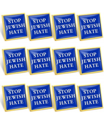 12/50/100Pcs Samll Israel Blue square stop Jewish hate Lapel Pins Bulk - Metal Israeli Jewish Pins Brooch Badge Souvenir 12-P...