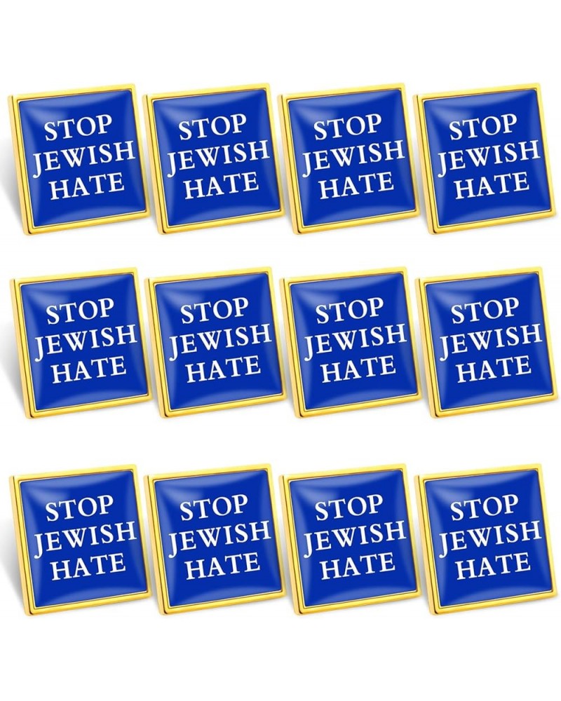 12/50/100Pcs Samll Israel Blue square stop Jewish hate Lapel Pins Bulk - Metal Israeli Jewish Pins Brooch Badge Souvenir 12-P...