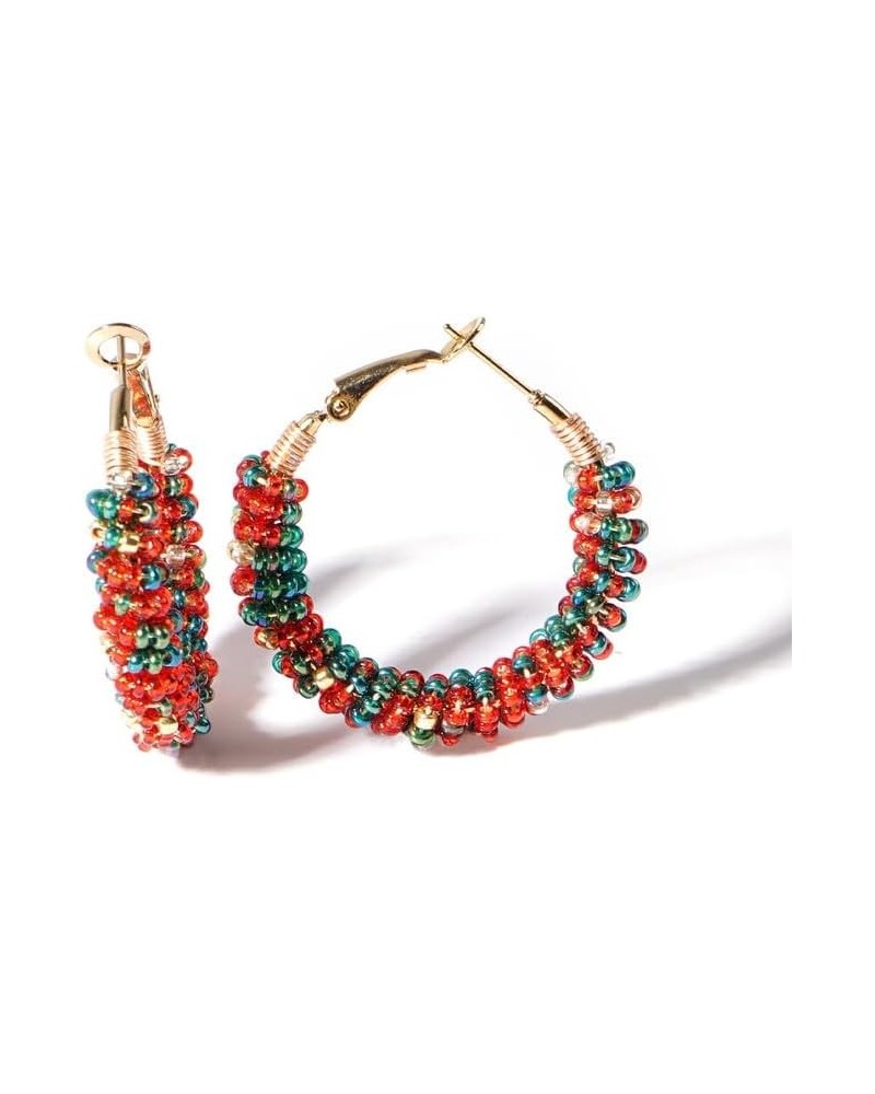 Beaded Hoop Earrings For Women Trendy Bohemian Handmade Tradition Jewelry Elegant Festival New Gifts Red $7.79 Earrings