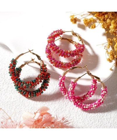 Beaded Hoop Earrings For Women Trendy Bohemian Handmade Tradition Jewelry Elegant Festival New Gifts Red $7.79 Earrings