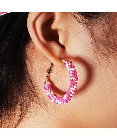 Beaded Hoop Earrings For Women Trendy Bohemian Handmade Tradition Jewelry Elegant Festival New Gifts Red $7.79 Earrings