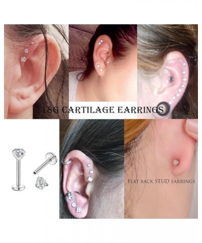 16g 2/3/4mm Cubic Zirconia Triple Forward Helix Ear Cartilage Tragus Studs Earrings Lip Piercing 16 gauge 18G 4mm stone 10mm ...