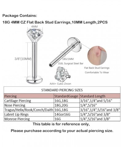 16g 2/3/4mm Cubic Zirconia Triple Forward Helix Ear Cartilage Tragus Studs Earrings Lip Piercing 16 gauge 18G 4mm stone 10mm ...