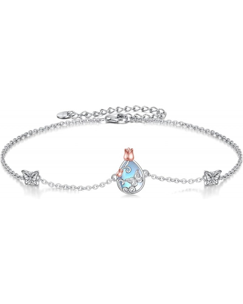 Sterling Silver Anklet for Women Crystal Butterfly Dragonfly Evil Eye Ankle Bracelet Moonstone Butterfly Anklet $9.90 Anklets